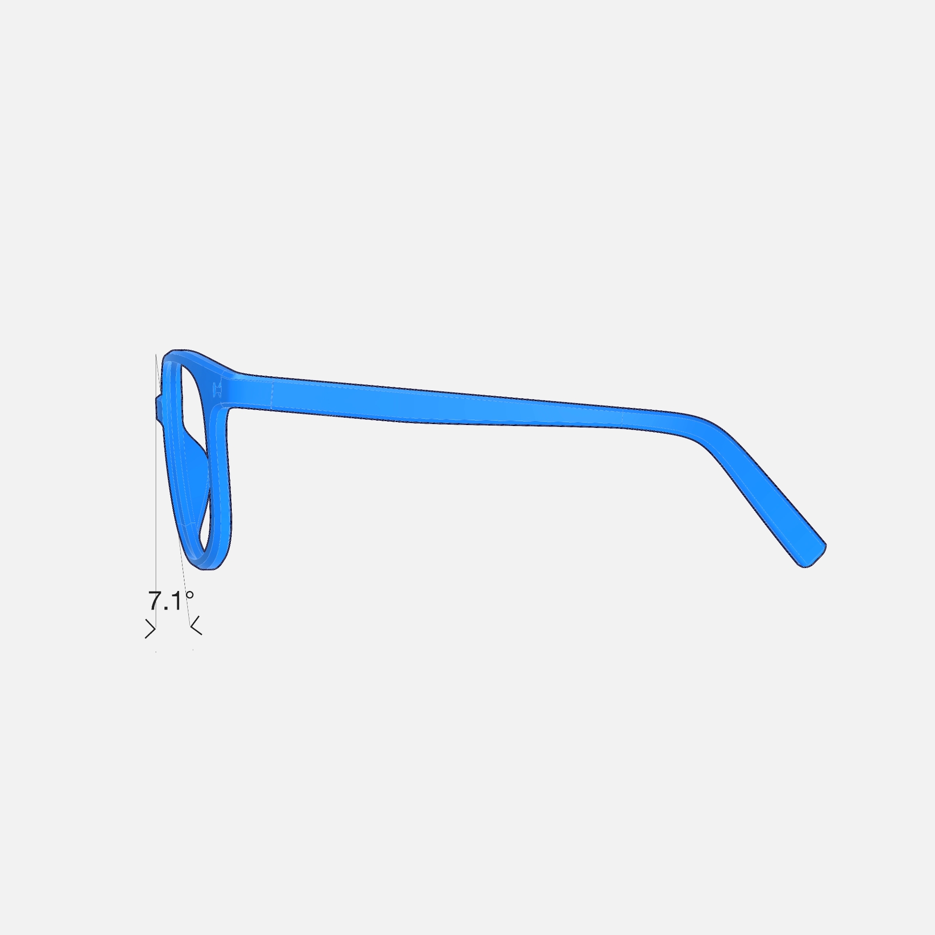 The angle the frame front tilts toward the cheeks when worn.